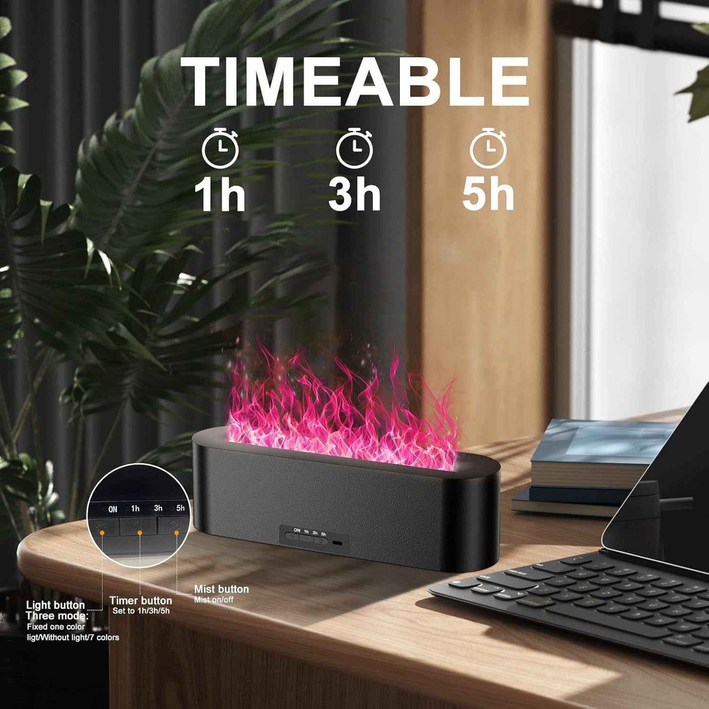 1pc Flame Aroma Diffuser Humidifier, Upgraded 7-Color Flame Essential Oil Diffuser for Home, Bedroom, Office & Yoga Studio with Timer and Auto Shut-off Function, 150ml Capacity