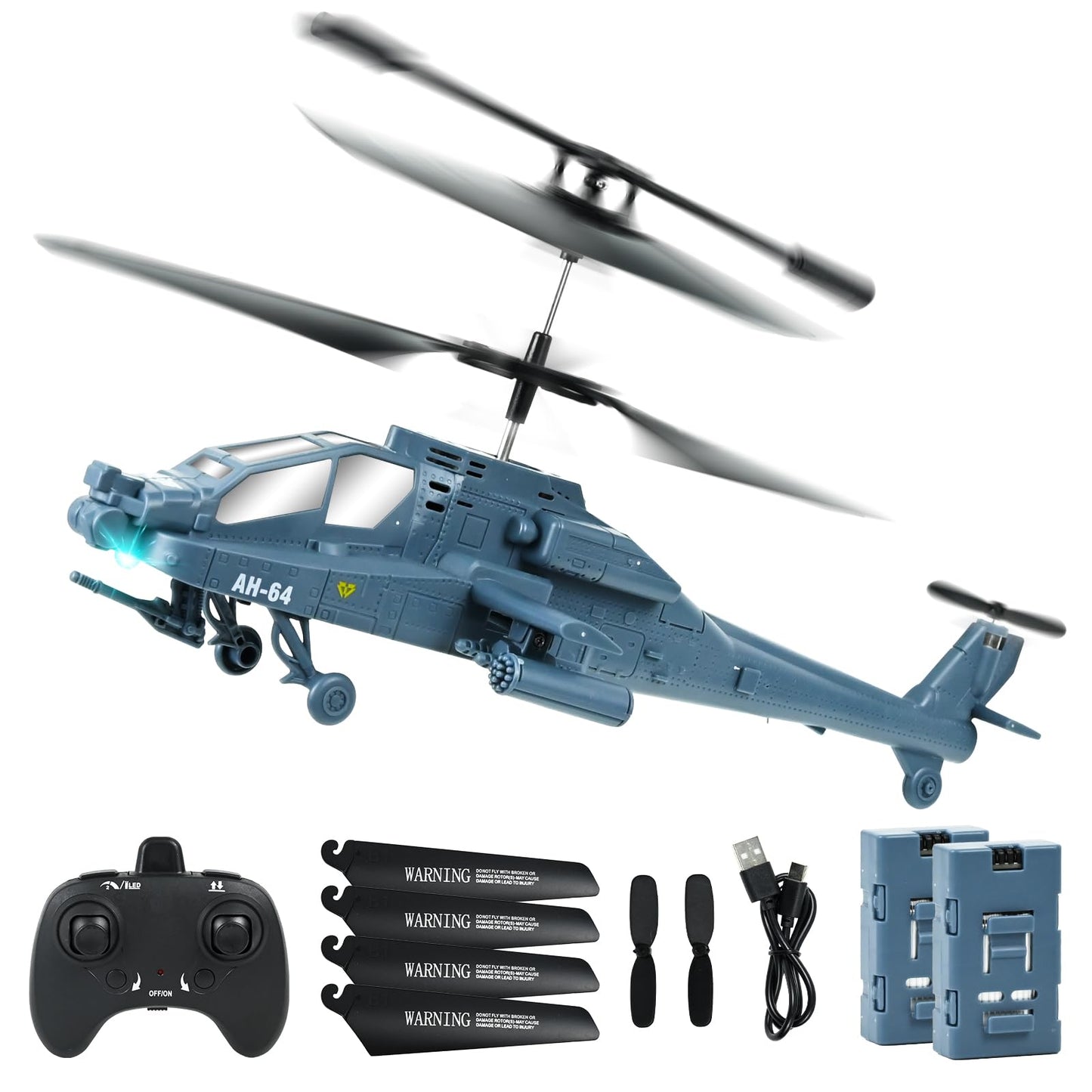 Hélicoptère Télécommandé Enfant, 2,4 GHz Hélicoptère RC Militaire, Avion RC avec 2 Piles et Lumière LED avec Fonction de Décollage à Une Touche, Jouet en intérieur Enfants (Vert Militaire)