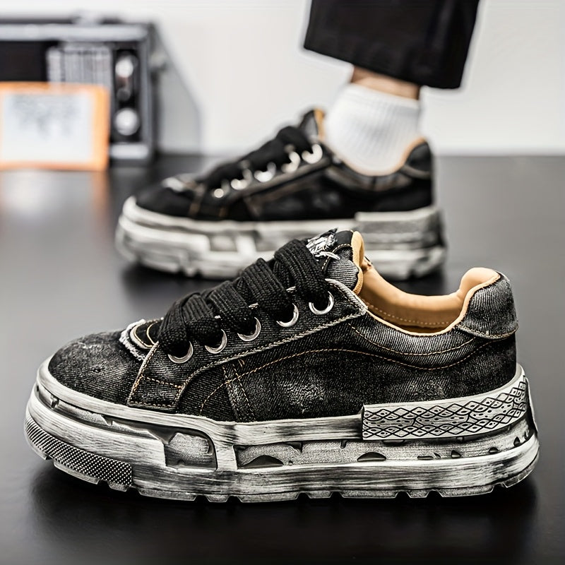 Chaussures décontractées en denim délavé rétro à semelles épaisses