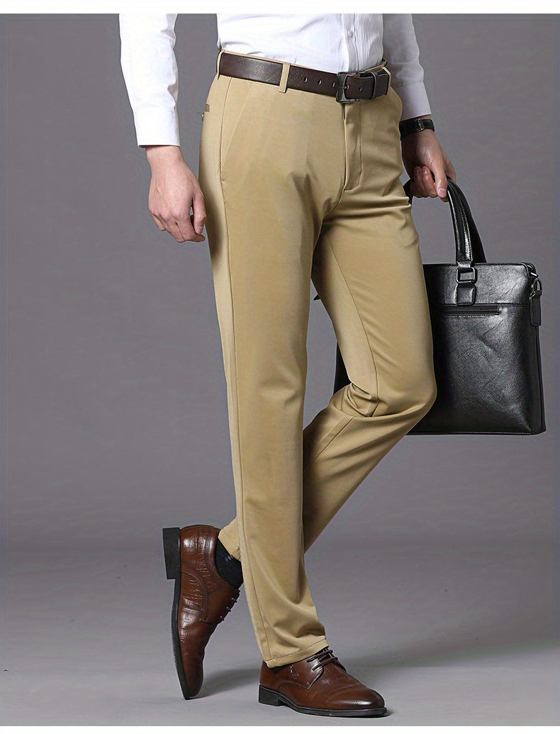 Pantalon habillé classique, couleur unie, légèrement extensible, pour homme