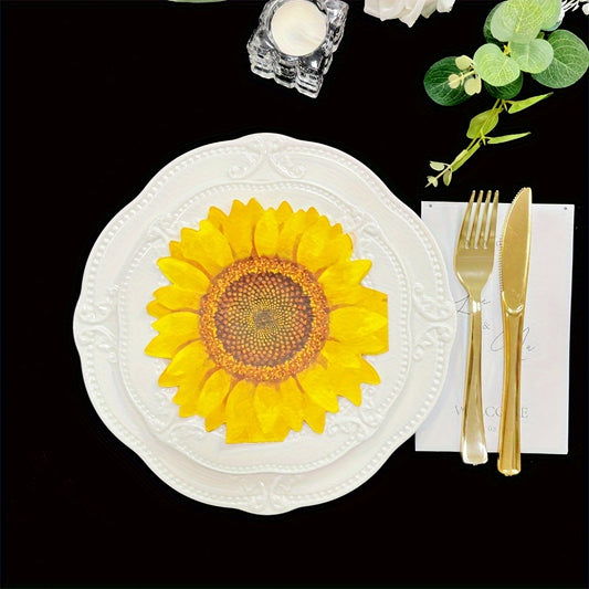 Serviettes jetables en papier imprimé tournesol, lot de 20 pièces - Topdecheztop.fr