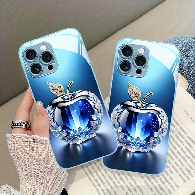 Nouvelle coque de téléphone en verre à motif Apple en cristal bleu - Topdecheztop.fr