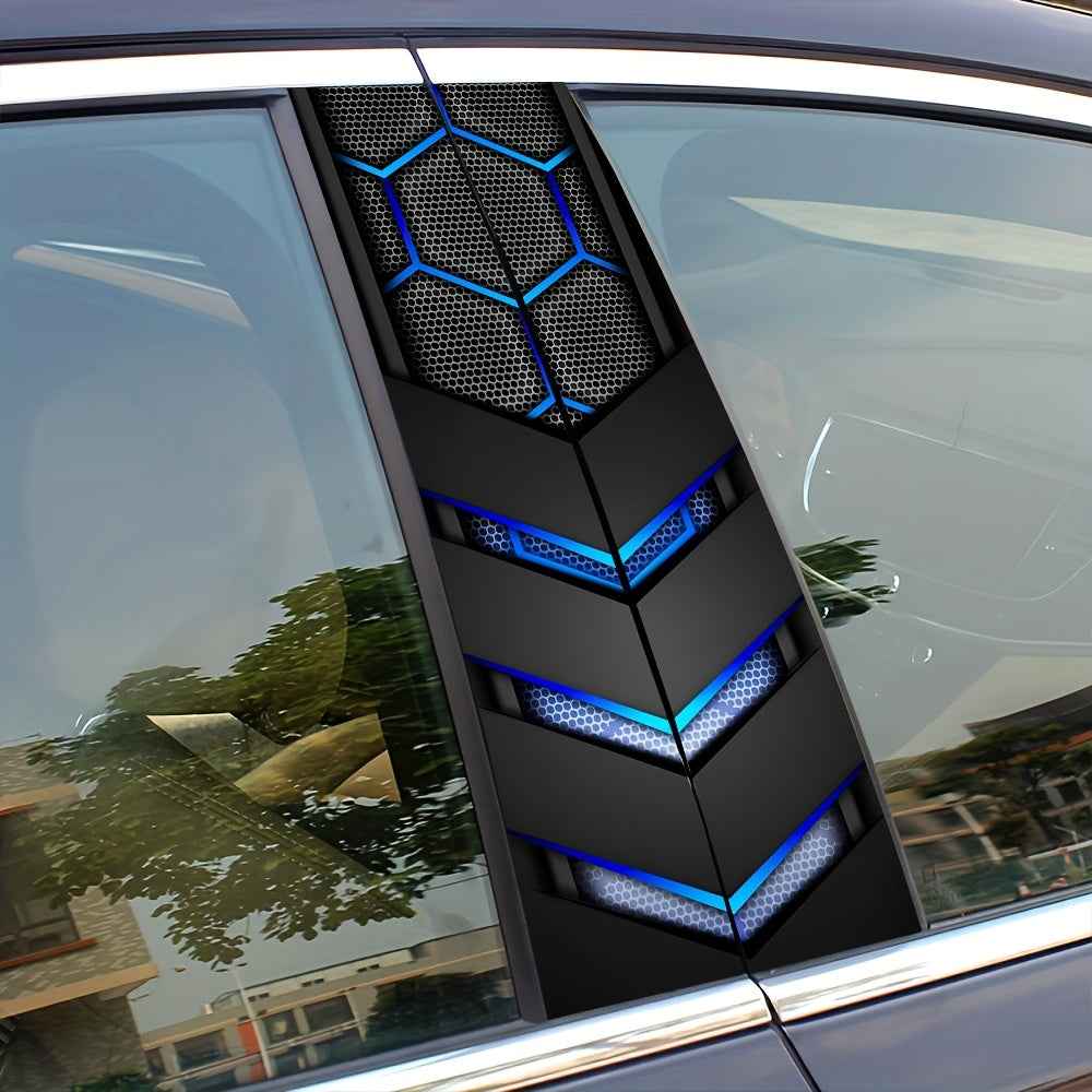 2pcs AHPAINTING Sporty Car B-Pillar Stickers - Hexagon Blue Accent Vinyl Decals, Scratch-Resistant Waterproof Self-Adhesive, Residue-Free Easy Install for Plastic/Metal/Glass/ Surfaces, Single-Use Exterior Accessories, Car De
