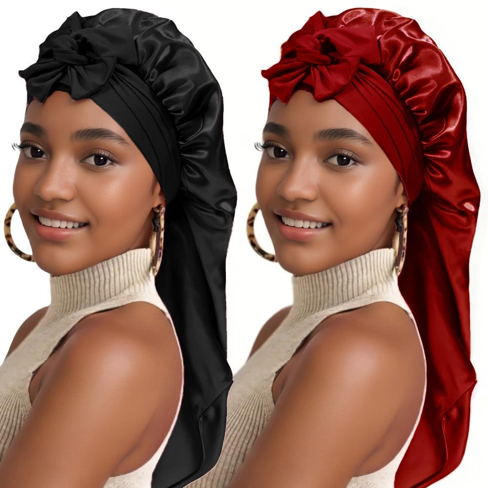 Lot de 2 bonnets de nuit extra longs en satin à nouer - Topdecheztop.fr