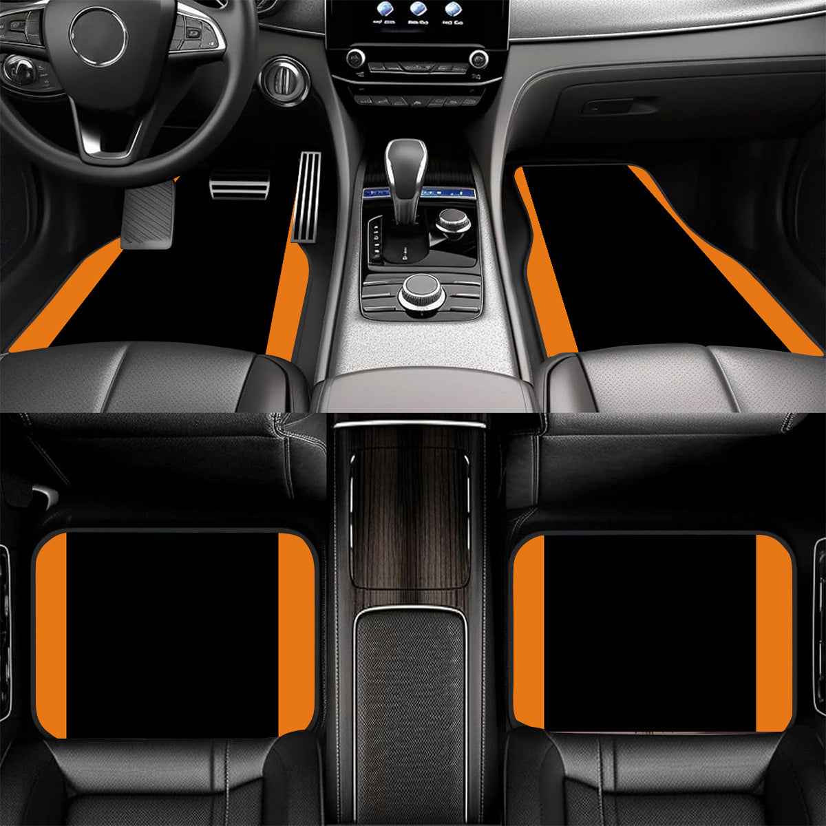 4pcs Non-Slip Car Floor Mats with Colorful Striped Design - Durable Polyester, Fit for Sedans & SUVs, Protects Interior, Stylish Black & Orange Pattern, Easy to Clean, Car Floor Protection | Stylish Floor Mat | Nonslip Backin