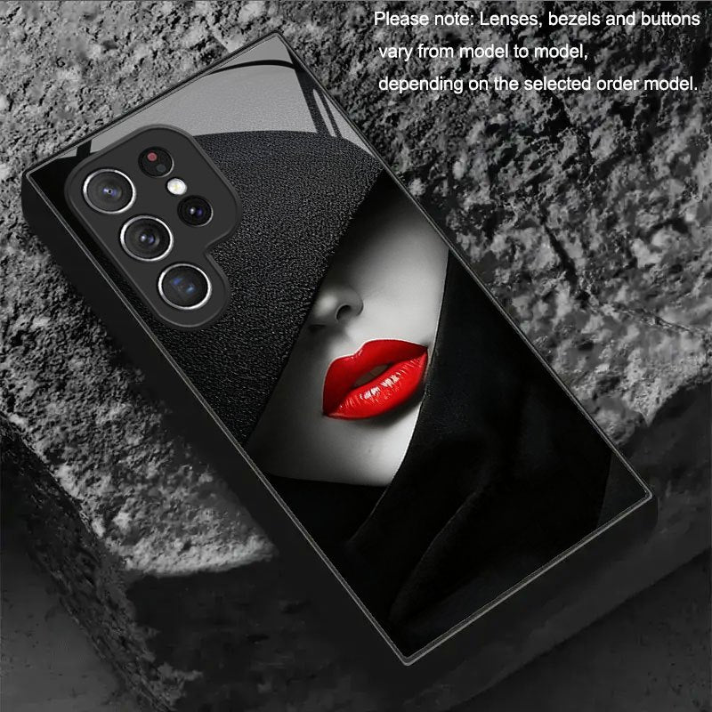 Coque de téléphone noire à motif lèvres rouges , compatible avec Samsung