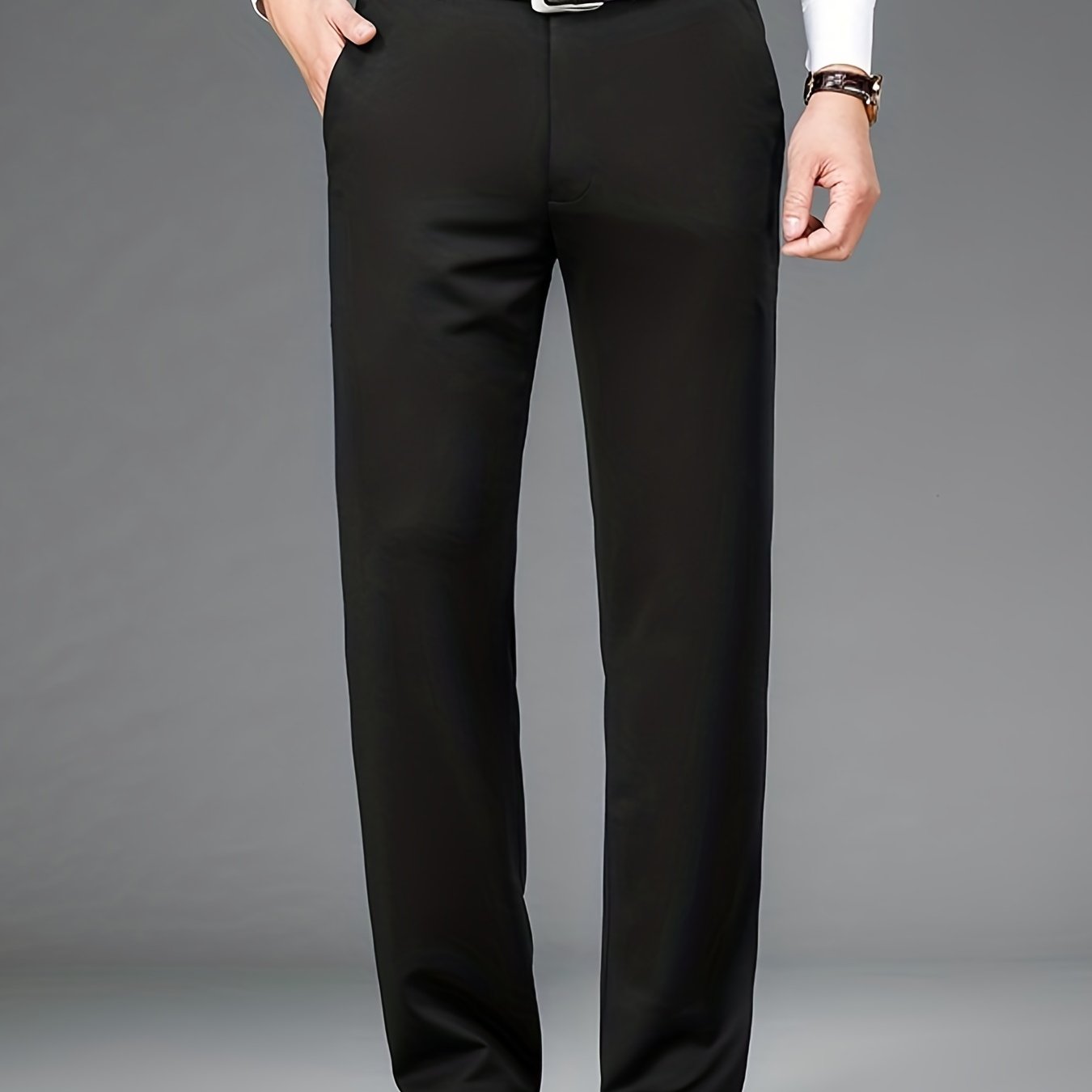 Pantalon habillé classique, couleur unie, légèrement extensible, pour homme