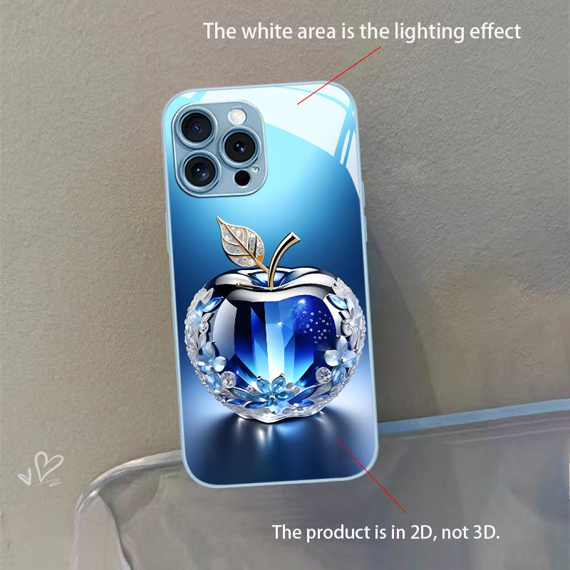Nouvelle coque de téléphone en verre à motif Apple en cristal bleu - Topdecheztop.fr