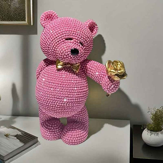 1pc Creative Cute Rose Bear Resin Statue, Home Decor, Wedding Decor, Birthday Decor, Etc. It Can Also Be Used As a Holiday Surprise Gift