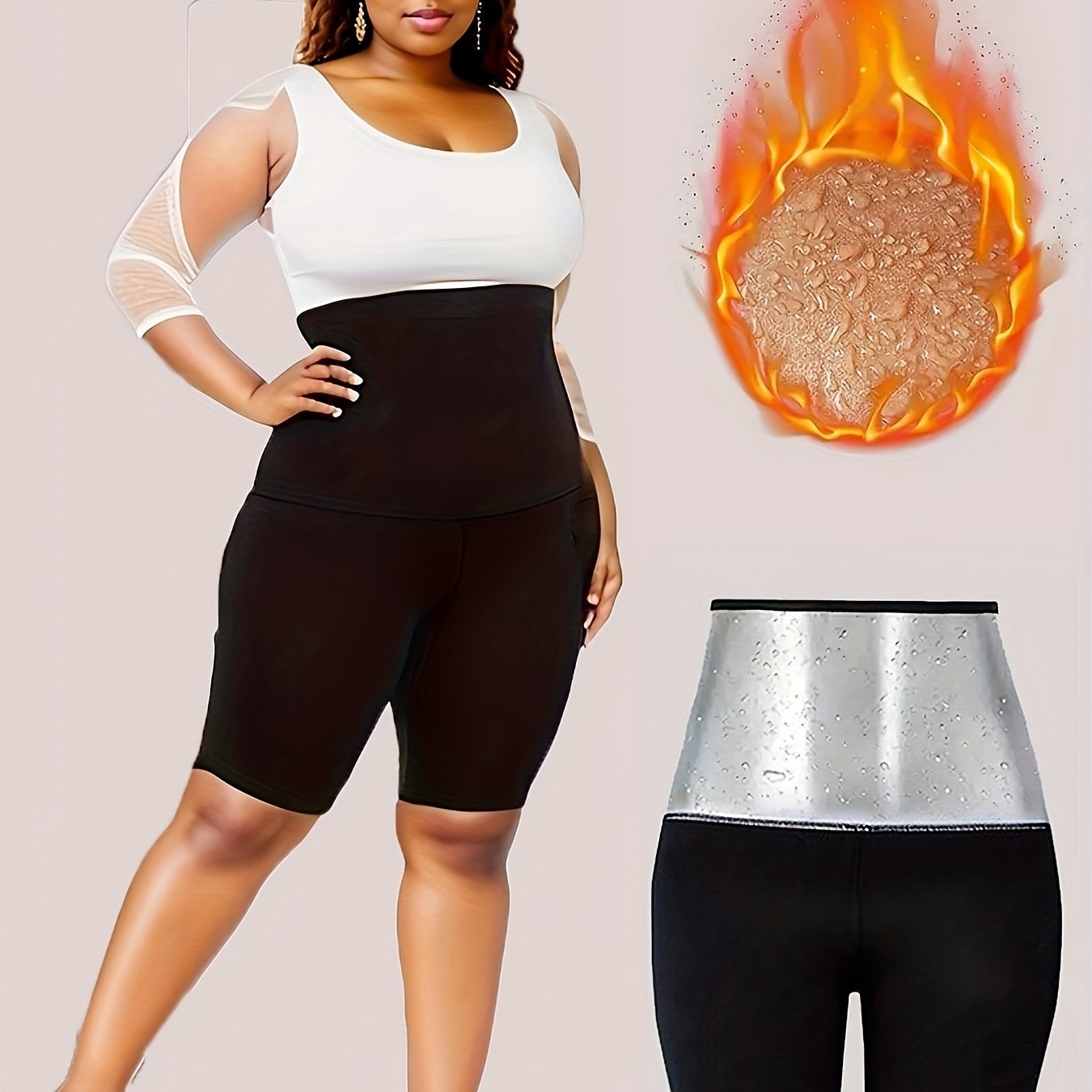 Plus Size Women's Sports Leggings, Sauna Shorts, High-waisted Yoga Pants, Suitable For Sweating Fitness Wear, Suitable For Yoga, Running, Fitness - Topdecheztop.fr