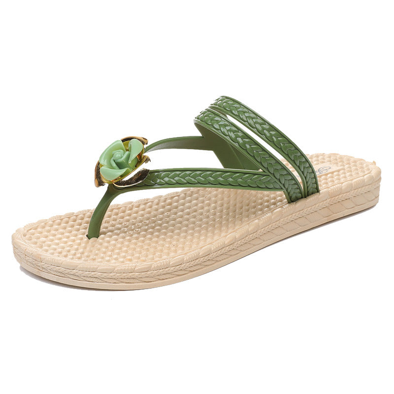 Sandales de plage à clips en plastique à motif floral pour femmes