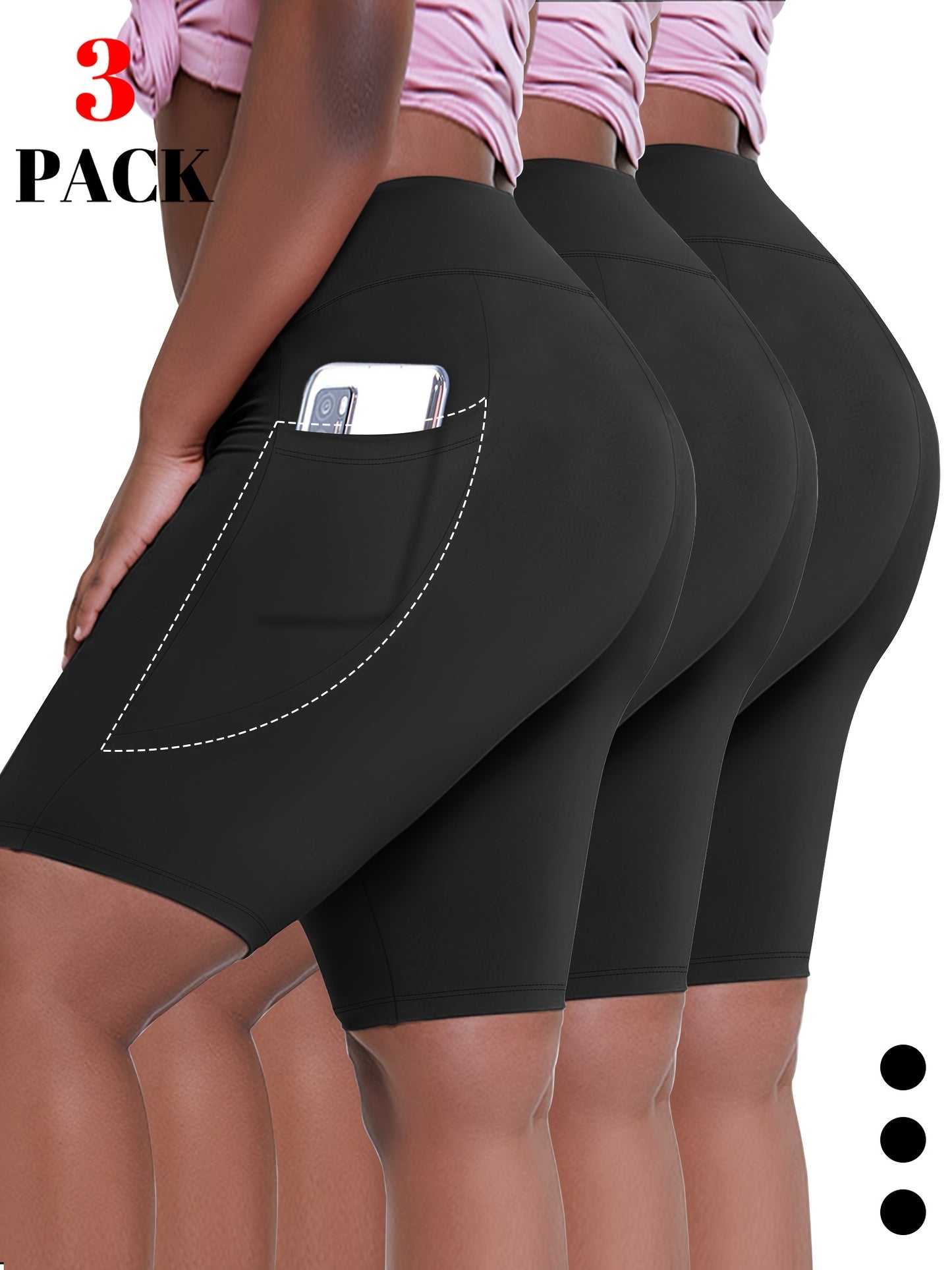 Lot de 3 bermudas taille haute avec poches en forme de lune, grande taille - Topdecheztop.fr