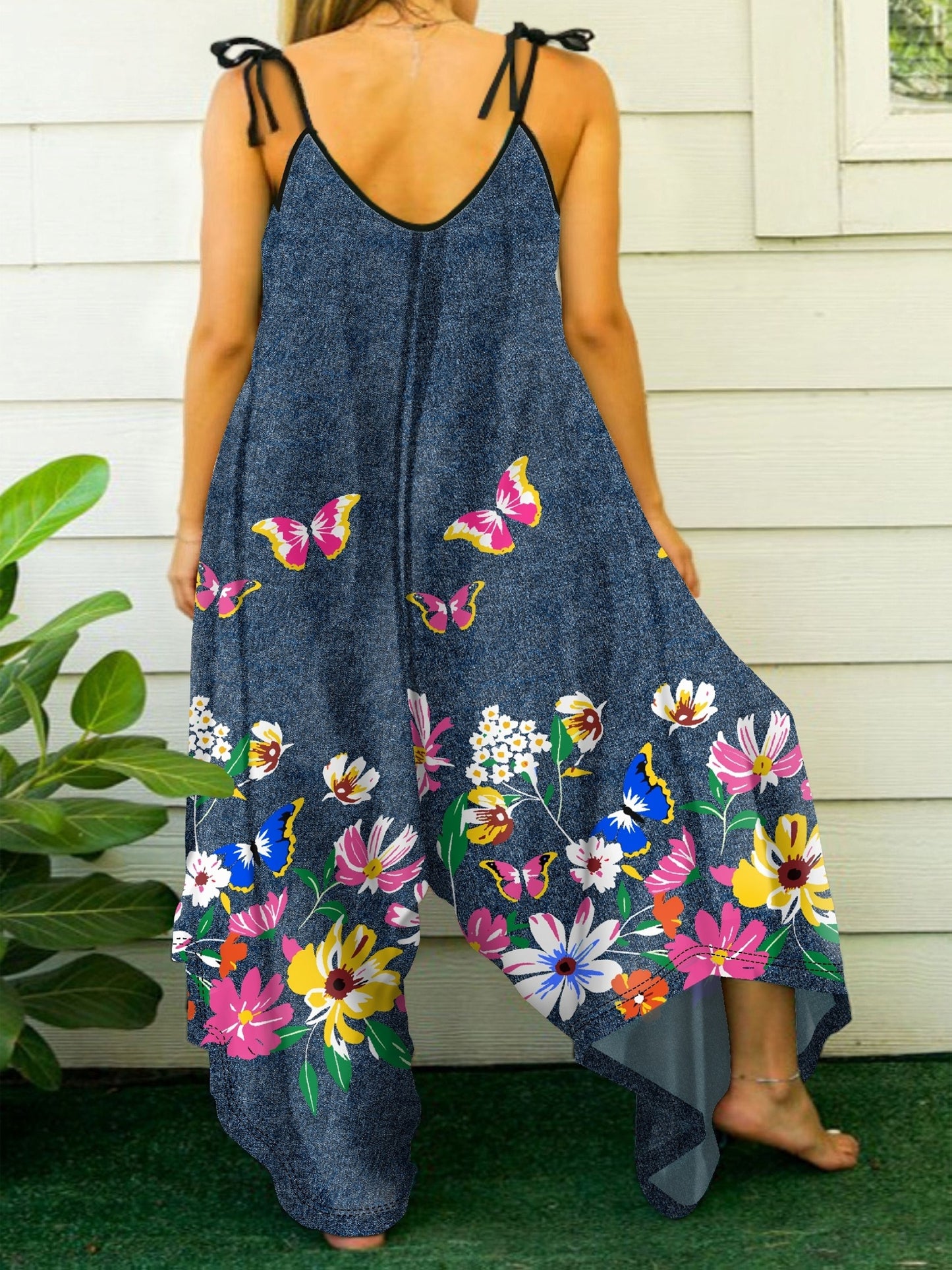 Combinaison grande taille à bretelles, style décontracté, imprimé papillons