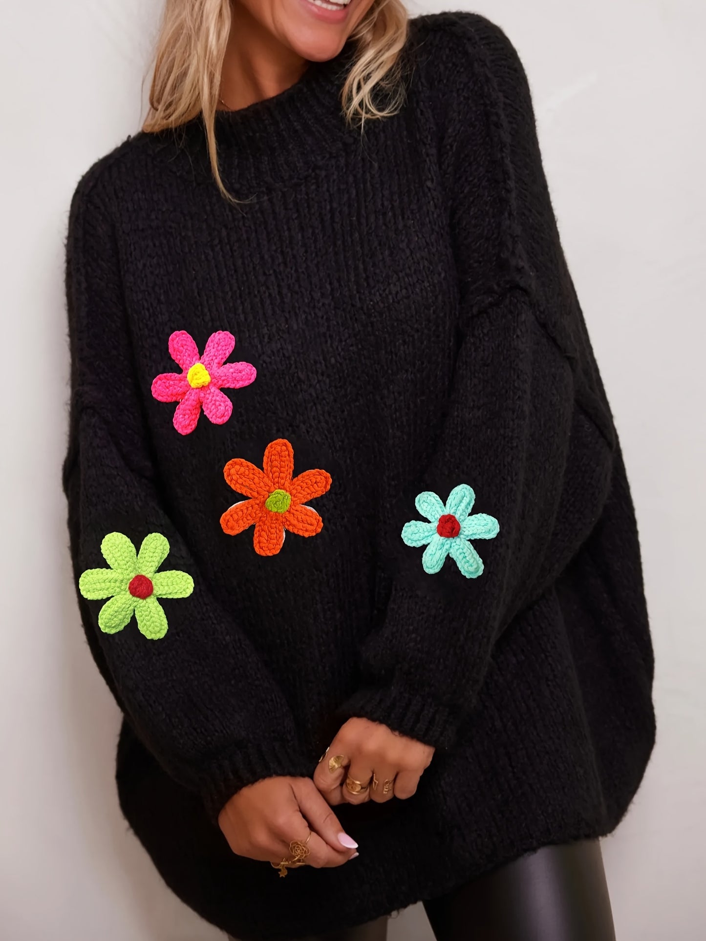 Pull en tricot à appliqués floraux grande taille
