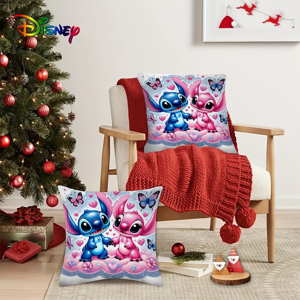 Stitch & Angel Soft Polyester Cushion Cover, 45.72x45.72 cm, Machine Washable, Zipper Closure, Country-Rustic Style, Decorative Pillowcase for Sofa & Bedroom, No Electricity or Battery Needed - Topdecheztop.fr