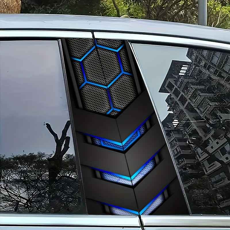 2pcs AHPAINTING Sporty Car B-Pillar Stickers - Hexagon Blue Accent Vinyl Decals, Scratch-Resistant Waterproof Self-Adhesive, Residue-Free Easy Install for Plastic/Metal/Glass/ Surfaces, Single-Use Exterior Accessories, Car De