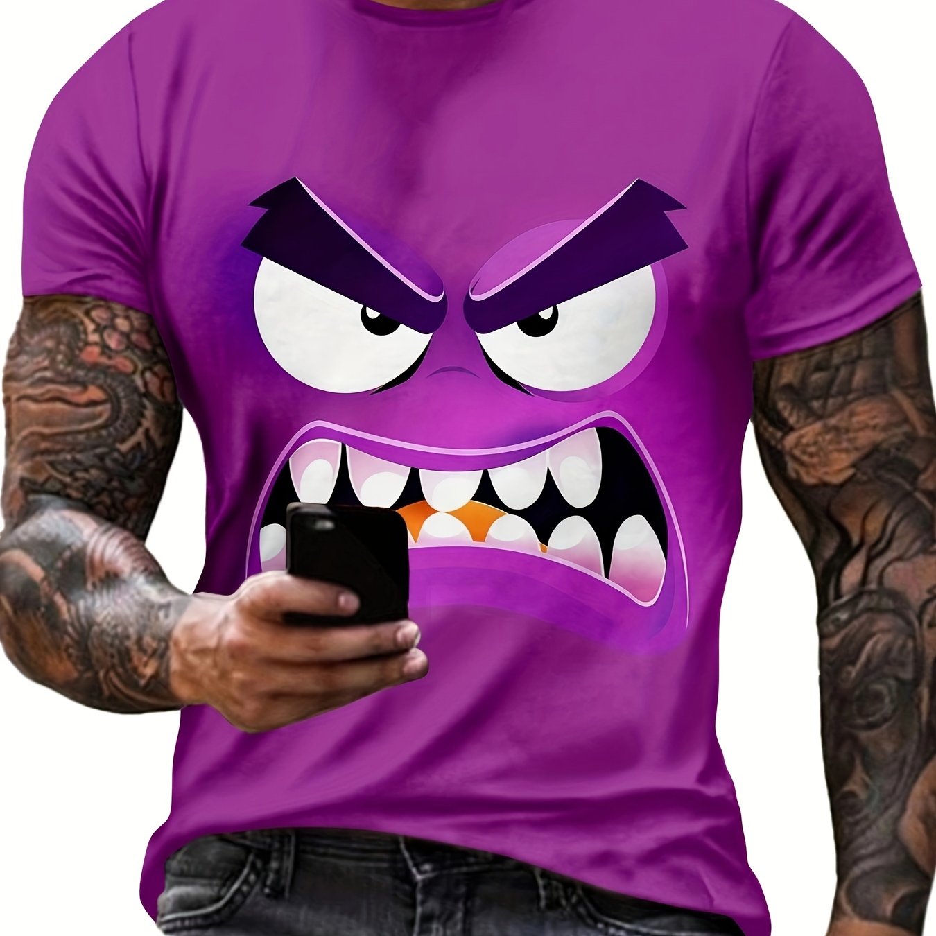 T-shirt graphique pour homme, col rond, tissu polyester respirant