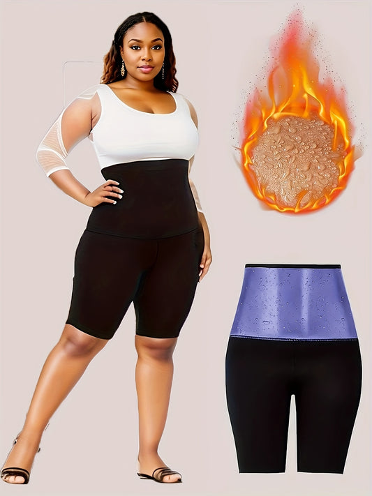 Plus Size Women's Sports Leggings, Sauna Shorts, High-waisted Yoga Pants, Suitable For Sweating Fitness Wear, Suitable For Yoga, Running, Fitness - Topdecheztop.fr