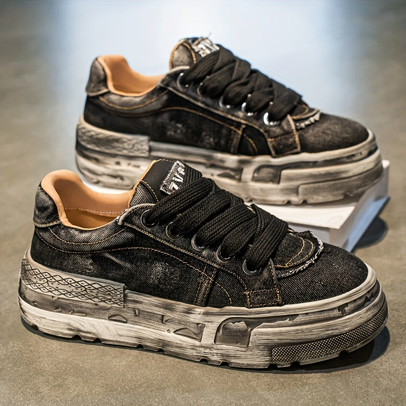 Chaussures décontractées en denim délavé rétro à semelles épaisses