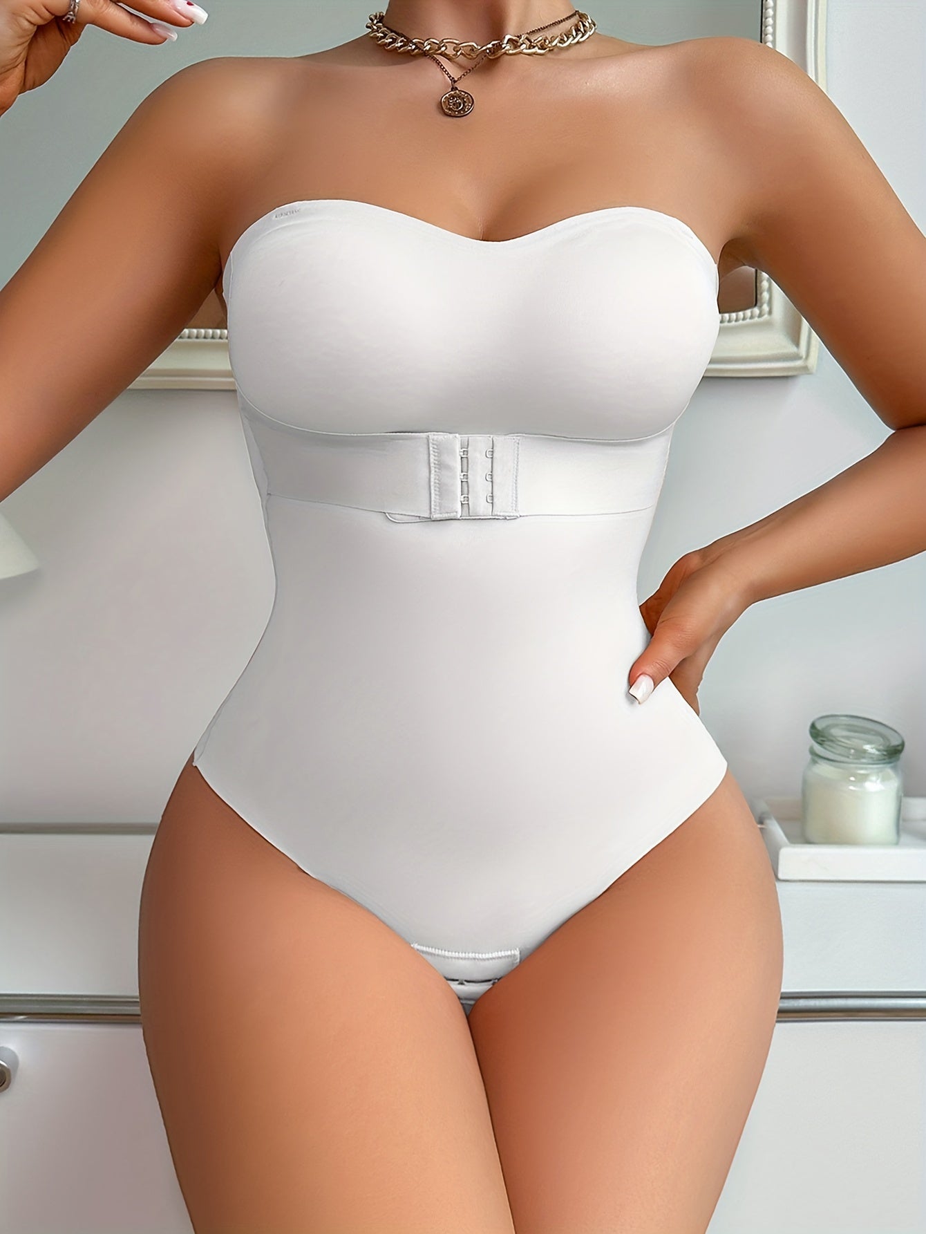 Solid Seamless Strapless Front Closure Bodysuit, Slimmer Bodyshaper, Women's Underwear & Shapewear - Topdecheztop.fr