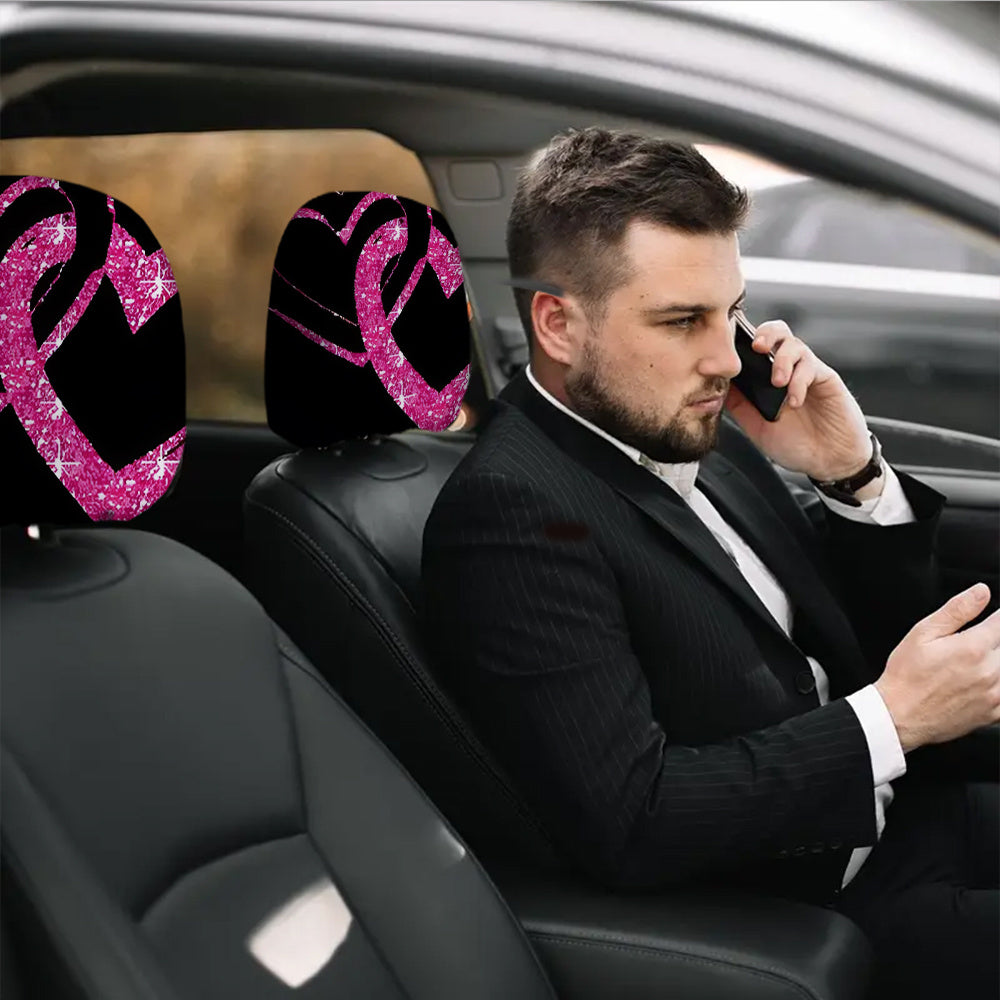 Lot de 2 housses d'appuie-tête de voiture à imprimé amour pailleté