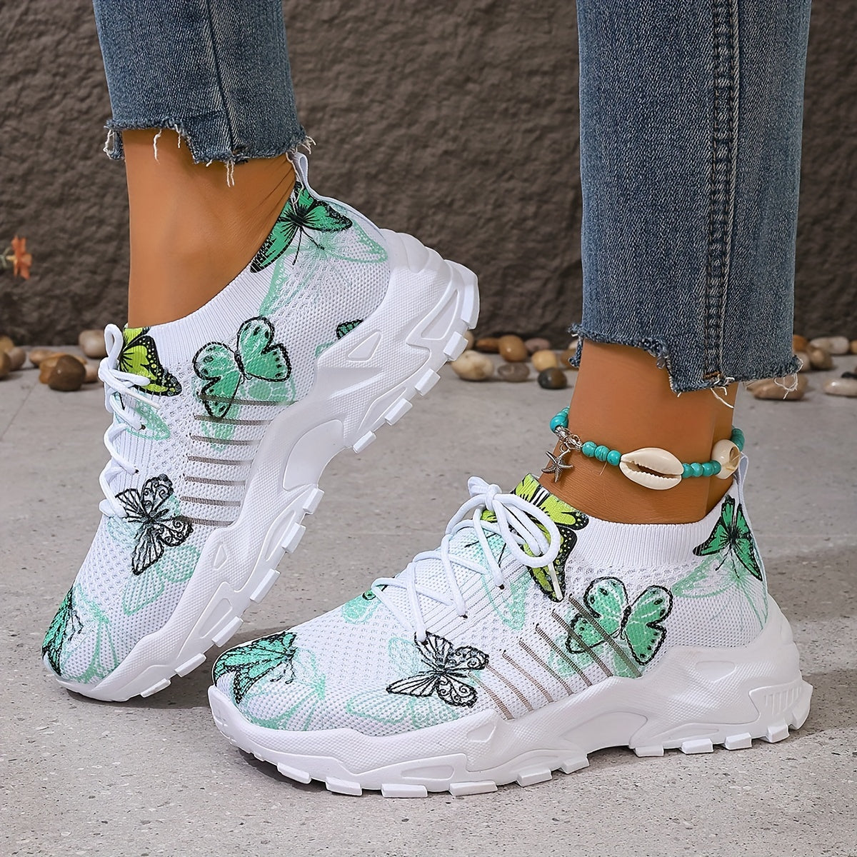 Baskets tendance en maille à motif papillon pour femmes - Topdecheztop.fr