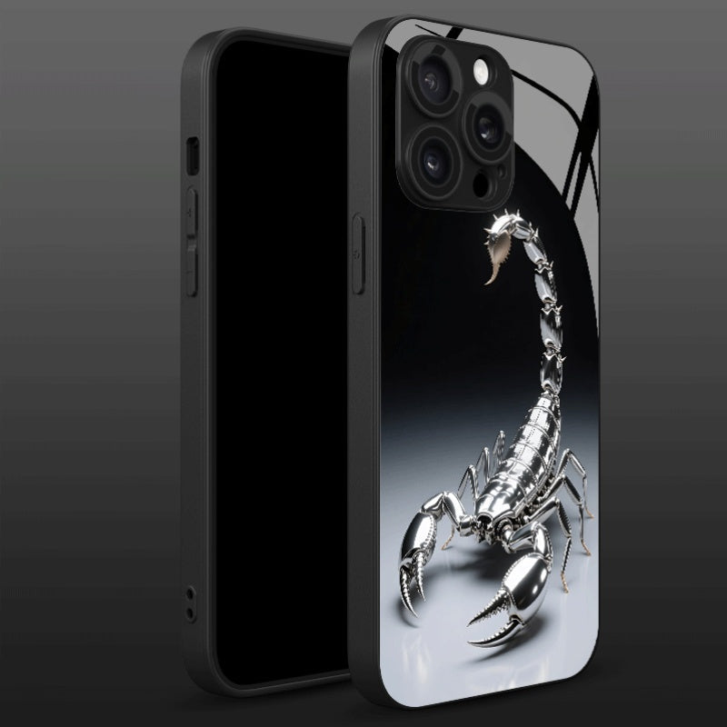 Coque de téléphone en verre noir à motif scorpion mystérieux