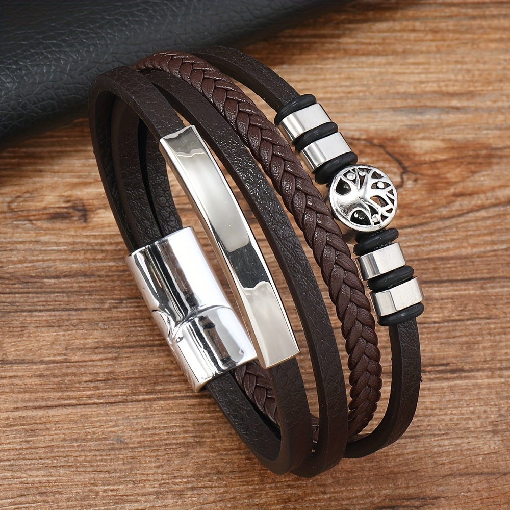 Bracelet tendance en cuir synthétique tissé multicouche