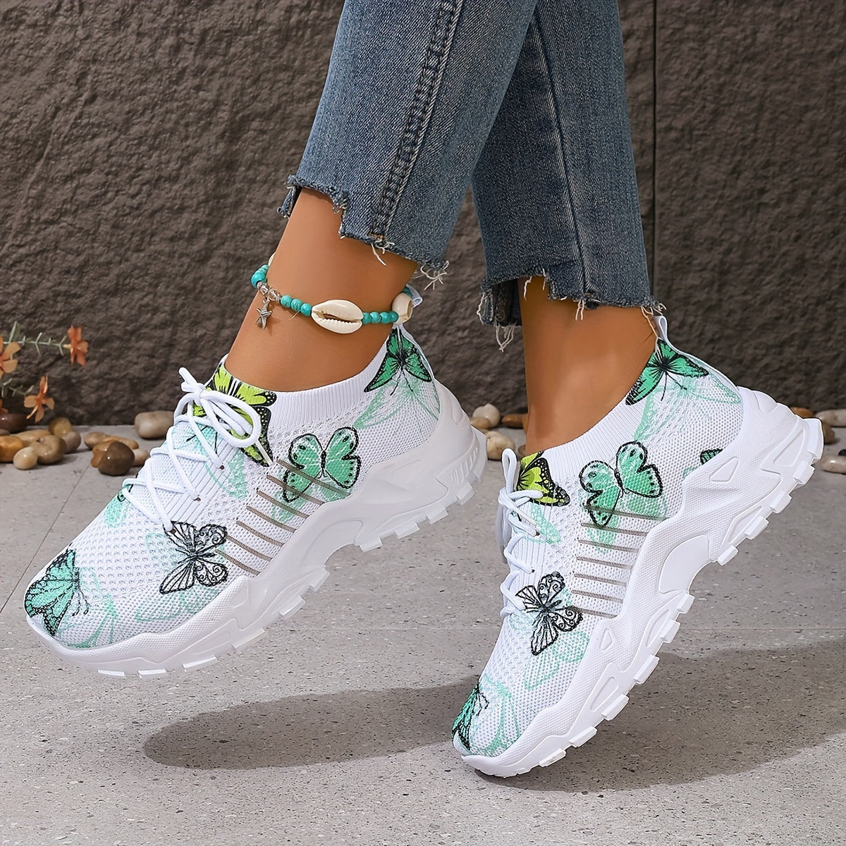 Baskets tendance en maille à motif papillon pour femmes - Topdecheztop.fr