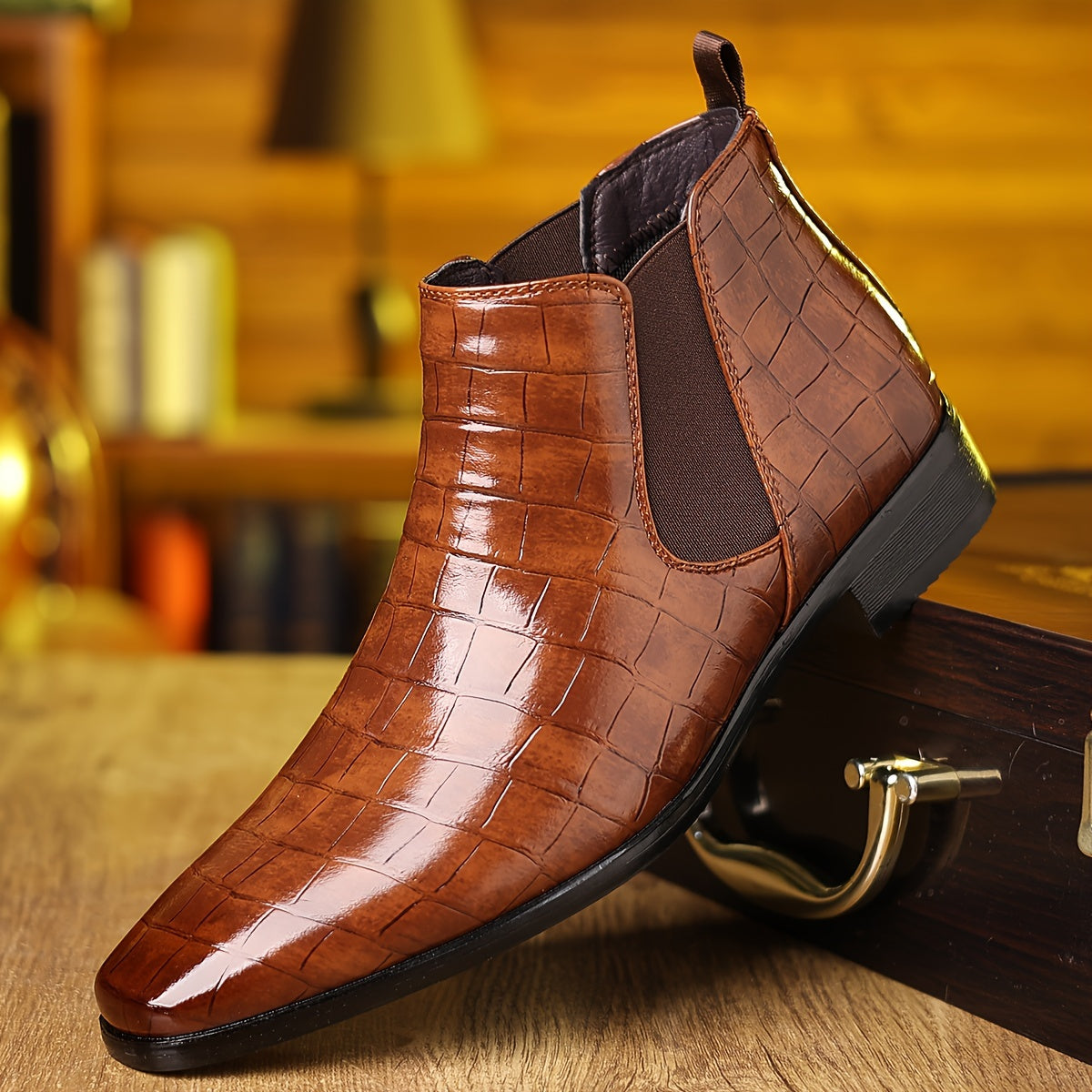 Bottines Chelsea à carreaux pour homme, grandes tailles, résistantes à l'usure