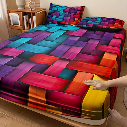 Parure de lit 3 pièces à carreaux géométriques - Topdecheztop.fr