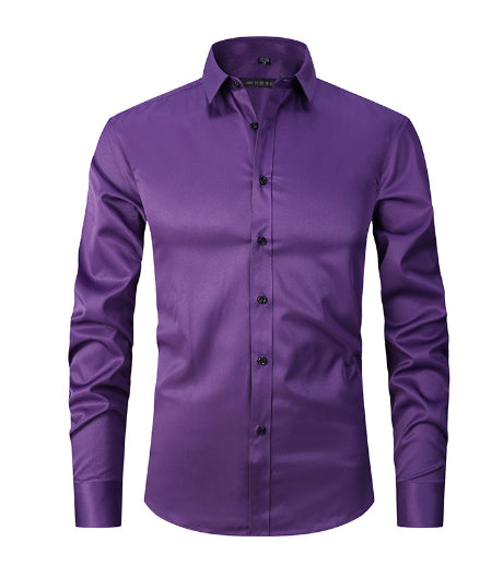 Chemise stretch homme à manches longues, coupe ajustée, sans repassage