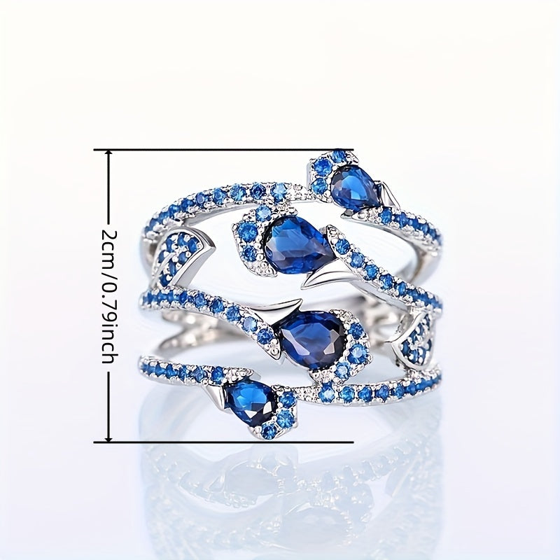 Bague fleur bleue argentée design élégant en plaqué argent - Topdecheztop.fr