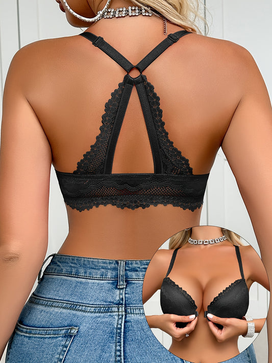 Soutien-gorge en dentelle sexy pour femme, fermeture sur le devant