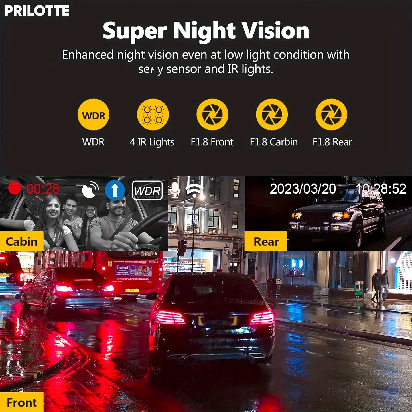 Caméra embarquée Prilotte 8K UHD - Vision nocturne infrarouge, frontale et intégrée