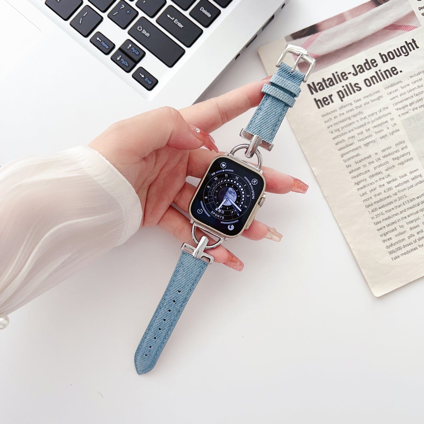 Nouveau bracelet fin en denim en métal
