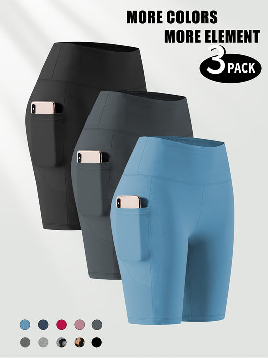 Lot de 3 bermudas taille haute avec poches en forme de lune, grande taille - Topdecheztop.fr