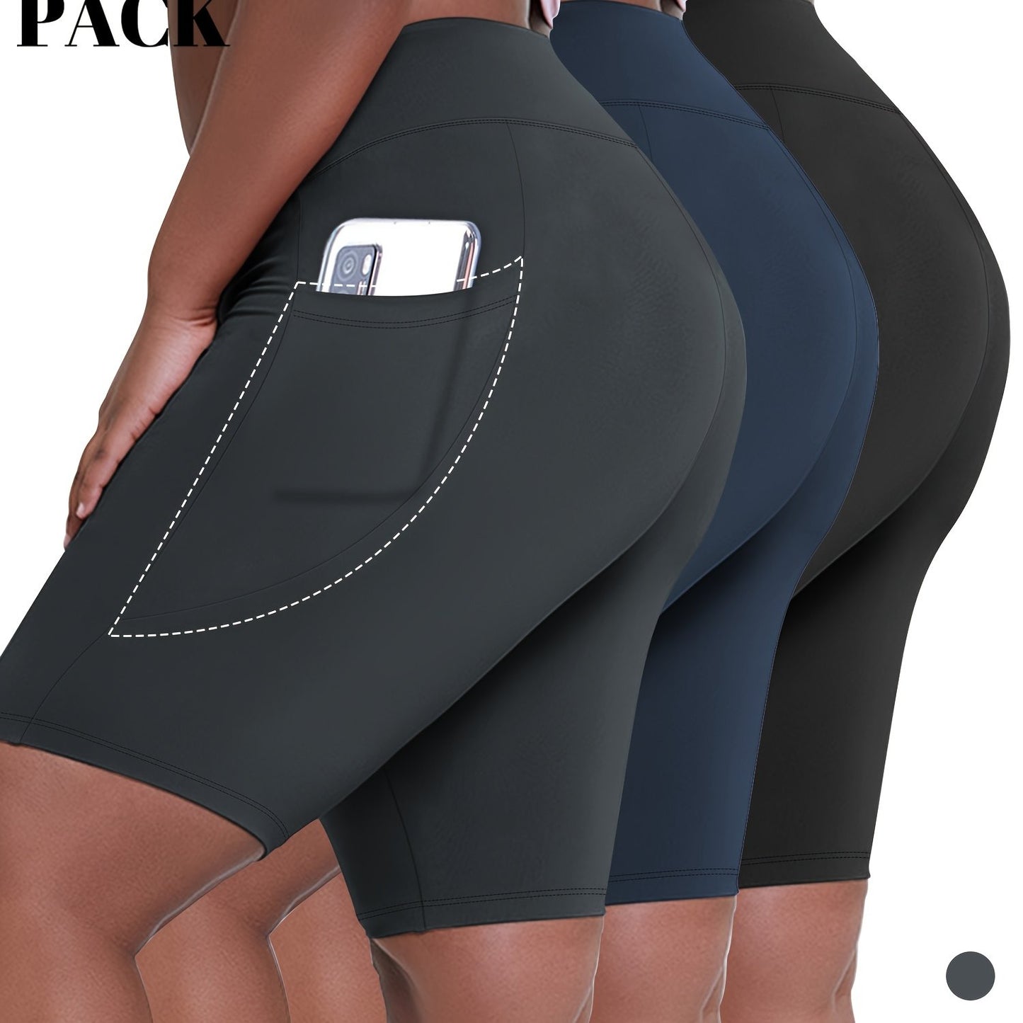 Lot de 3 bermudas taille haute avec poches en forme de lune, grande taille - Topdecheztop.fr