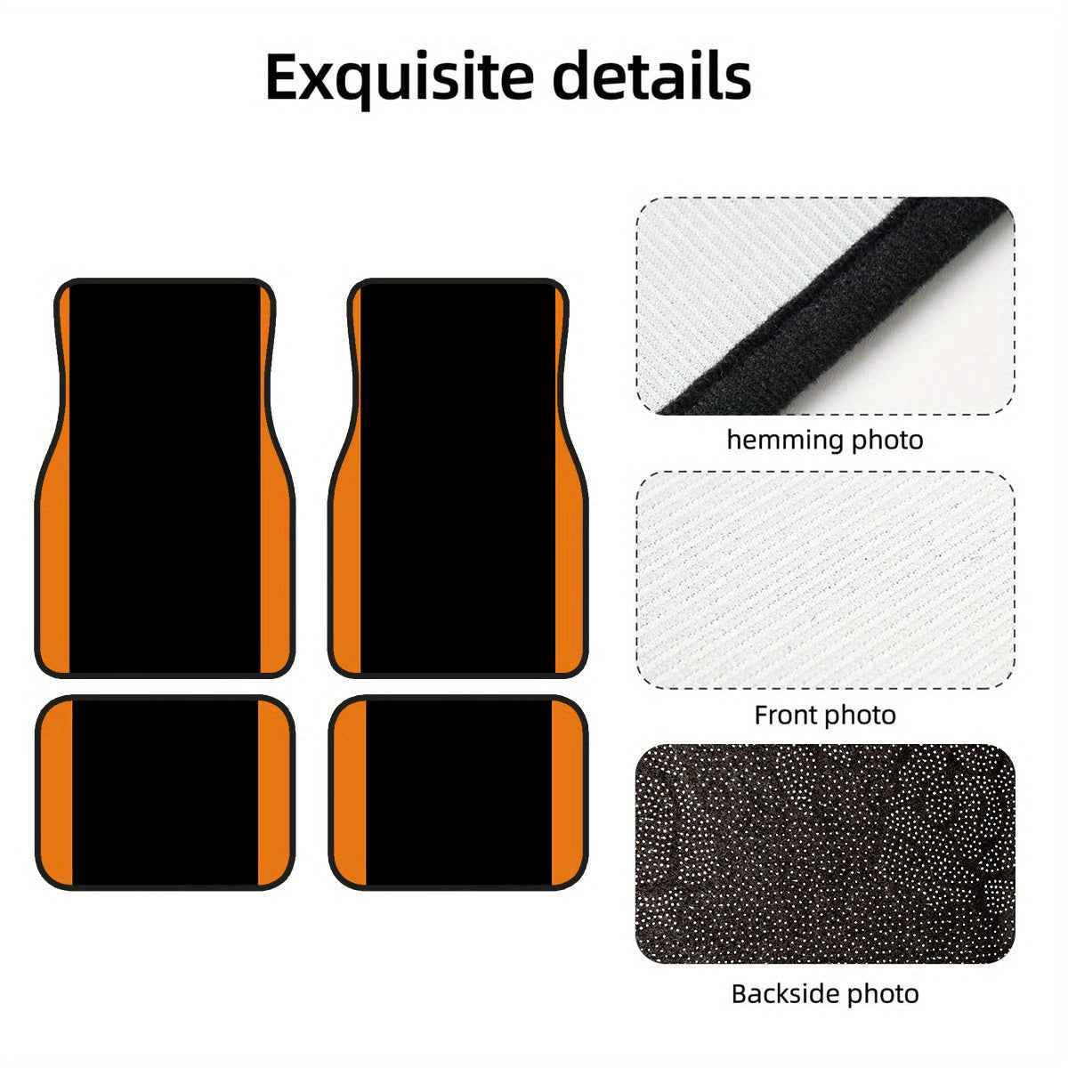 4pcs Non-Slip Car Floor Mats with Colorful Striped Design - Durable Polyester, Fit for Sedans & SUVs, Protects Interior, Stylish Black & Orange Pattern, Easy to Clean, Car Floor Protection | Stylish Floor Mat | Nonslip Backin