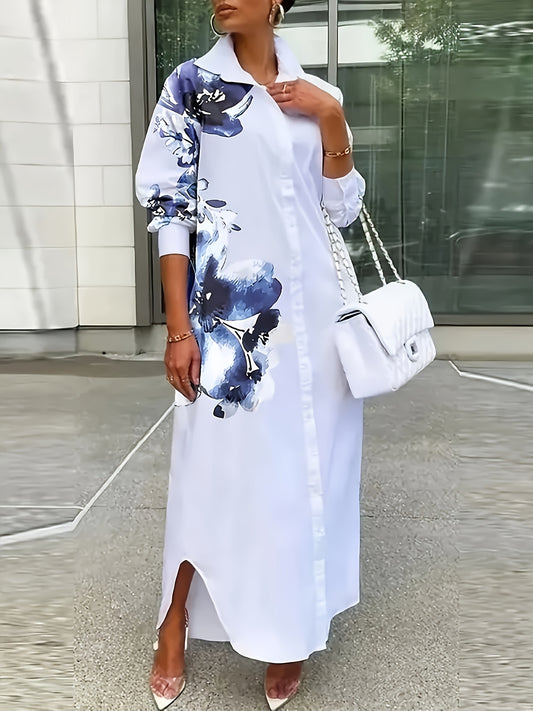 Une robe chemise décontractée à imprimé floral pour femme - Topdecheztop.fr