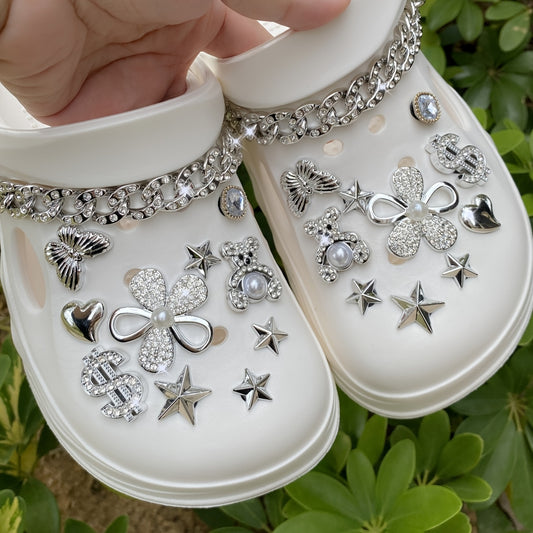 Lot de 22 oursons en strass argentés, accessoires de chaussures tendance