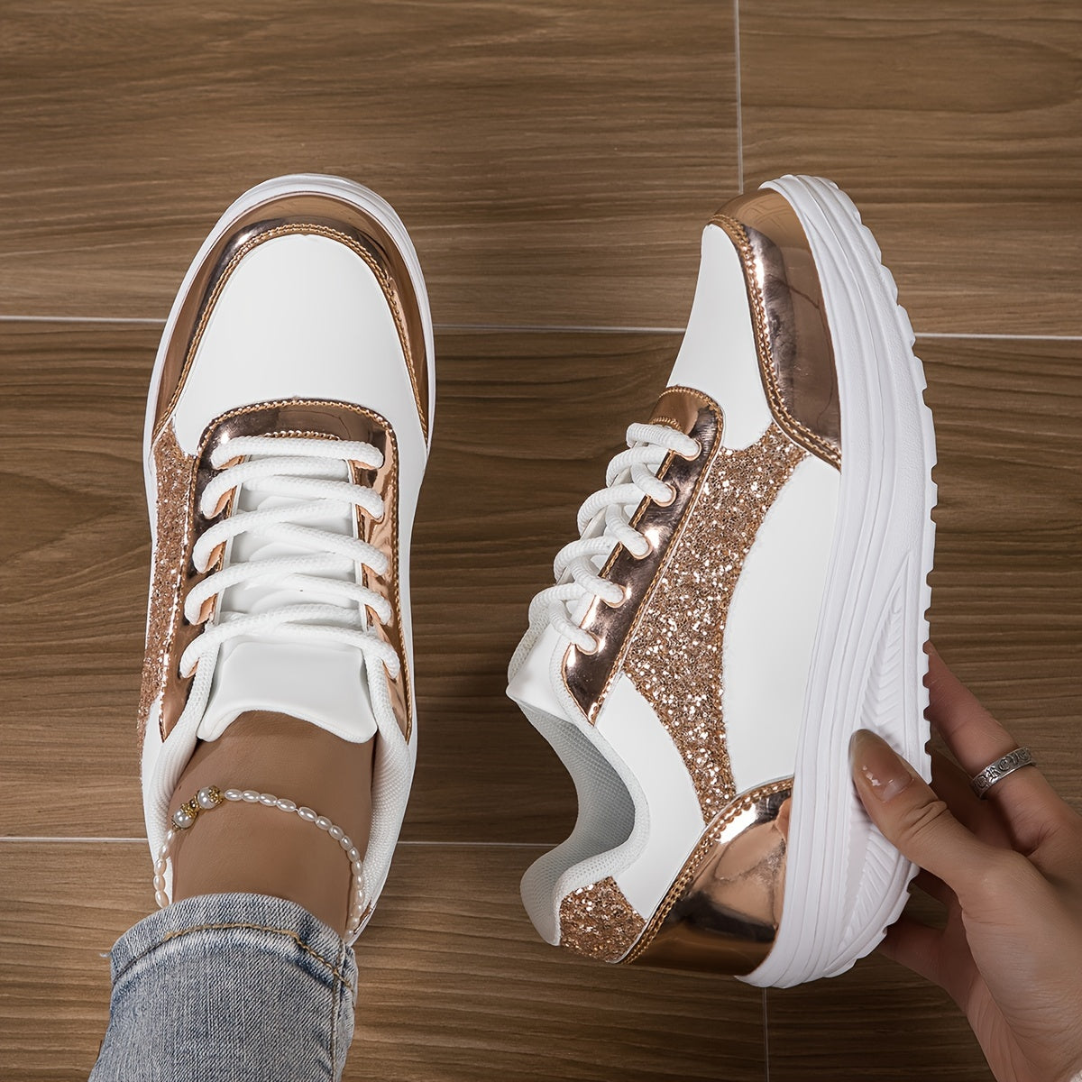 Chaussures à paillettes pour femmes, baskets basses à plateforme tendance - Topdecheztop.fr