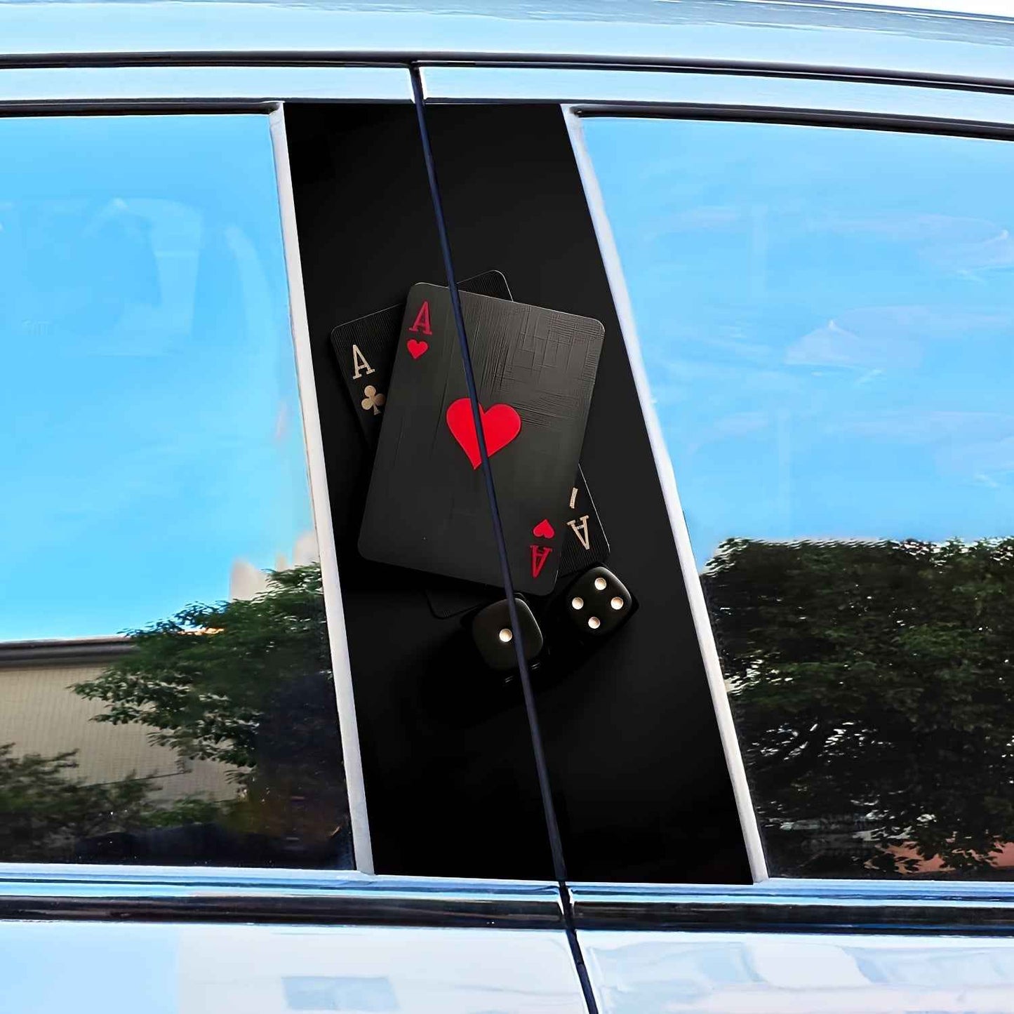 2pcs Of Poker Card Design Car Stickers, Vinyl, Scratch-Resistant And Waterproof Car B-Pillar Stickers, Matte, Suitable for Glass/Metal/Plastic Surfaces, Easy to Stick And Tear, Suitable for Car Decoration And Car Exterior Acc