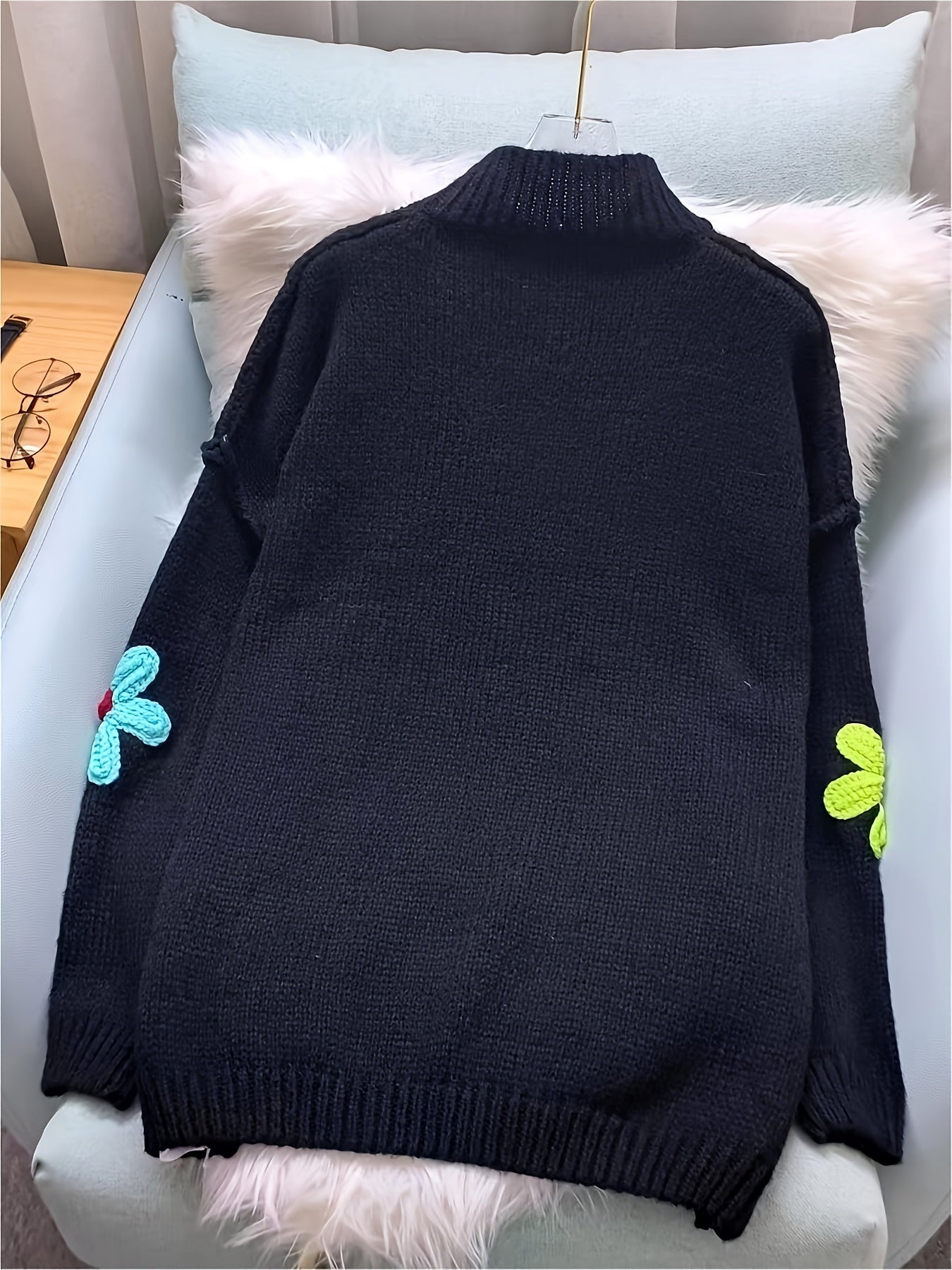 Pull en tricot à appliqués floraux grande taille