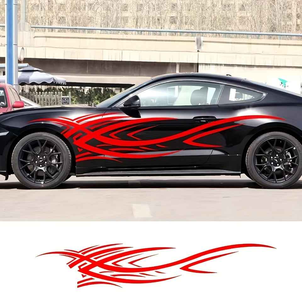 2pcs Sports Car Vinyl Stickers - Black & White Aggressive Design, Self-Adhesive Side Skirts for Cars, Trucks, and Motorcycles, Glossy Finish, Single Use, Sports Car Accessories | Aggressive Design | Glossy Vinyl