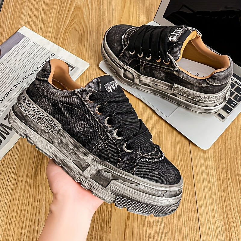 Chaussures décontractées en denim délavé rétro à semelles épaisses