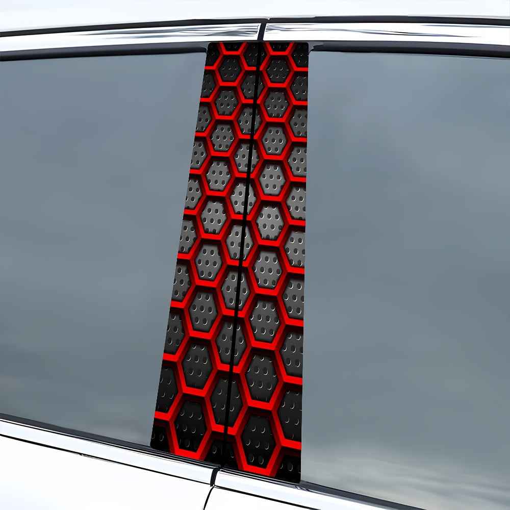 2pcs Vinyl B-Pillar Stickers - Hexagonal Pattern, Scratch & Dirt Resistant, Easy to Install, Self-Adhesive, Semi-Gloss Finish for Car Interior/Exterior Decor, Car