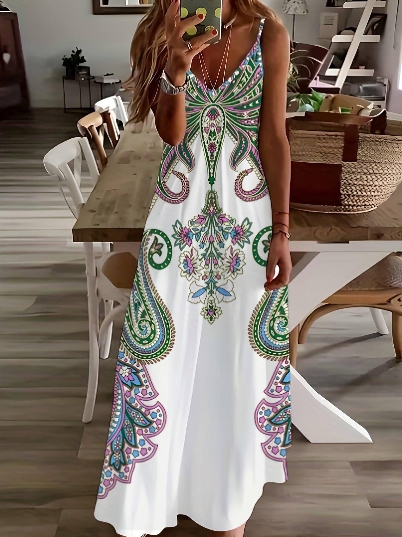 Robe camisole imprimé floral et col en V, robe décontractée sans manches - Topdecheztop.fr
