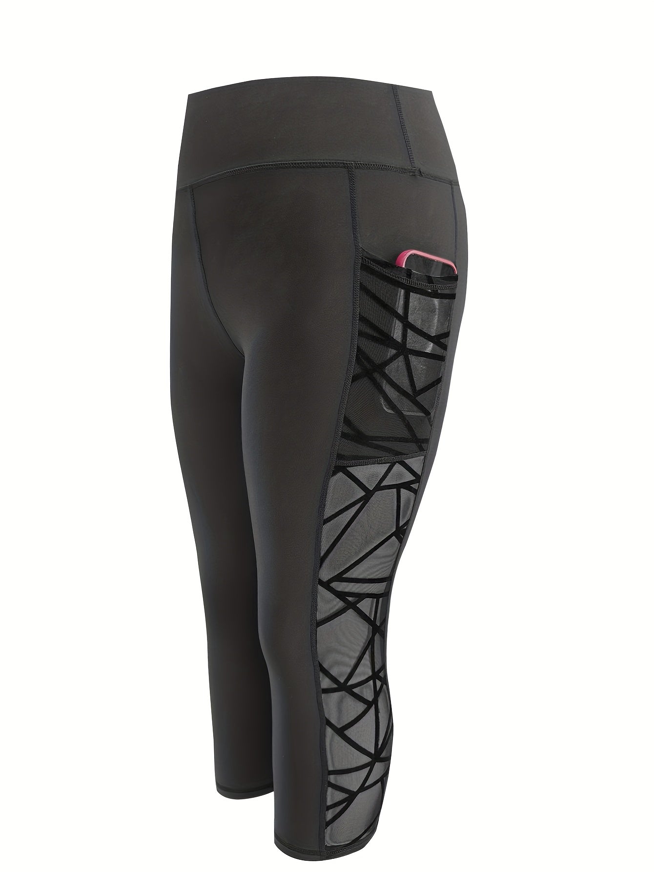1pc Women'S Plus Size High-Waisted Yoga Pants with Mesh Panels - Stretchy, Side Pockets, and Slim Fit for Running, Cycling, and Workouts - Black, Workout Leggings | Highwaisted Leggings | Stretchy Fabric - Topdecheztop.fr