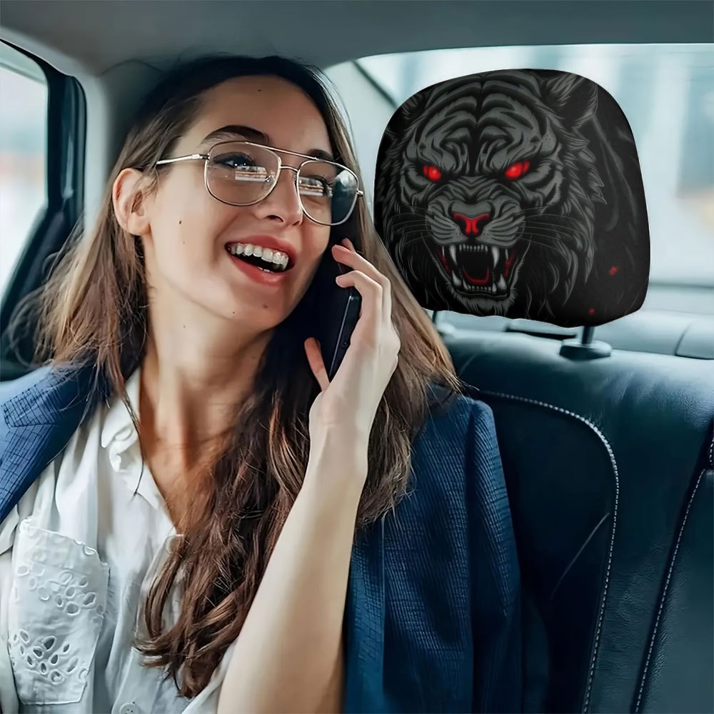Lot de 2 housses d'appuie-tête de voiture élégantes, motif tigre noir